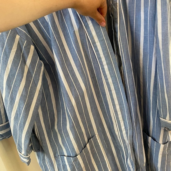 SURREY VINTAGE BLUE AND WHITE STRIPED ROBE KIMONO CARDIGAN BEACH COTTON UNISEX - Picture 2 of 8